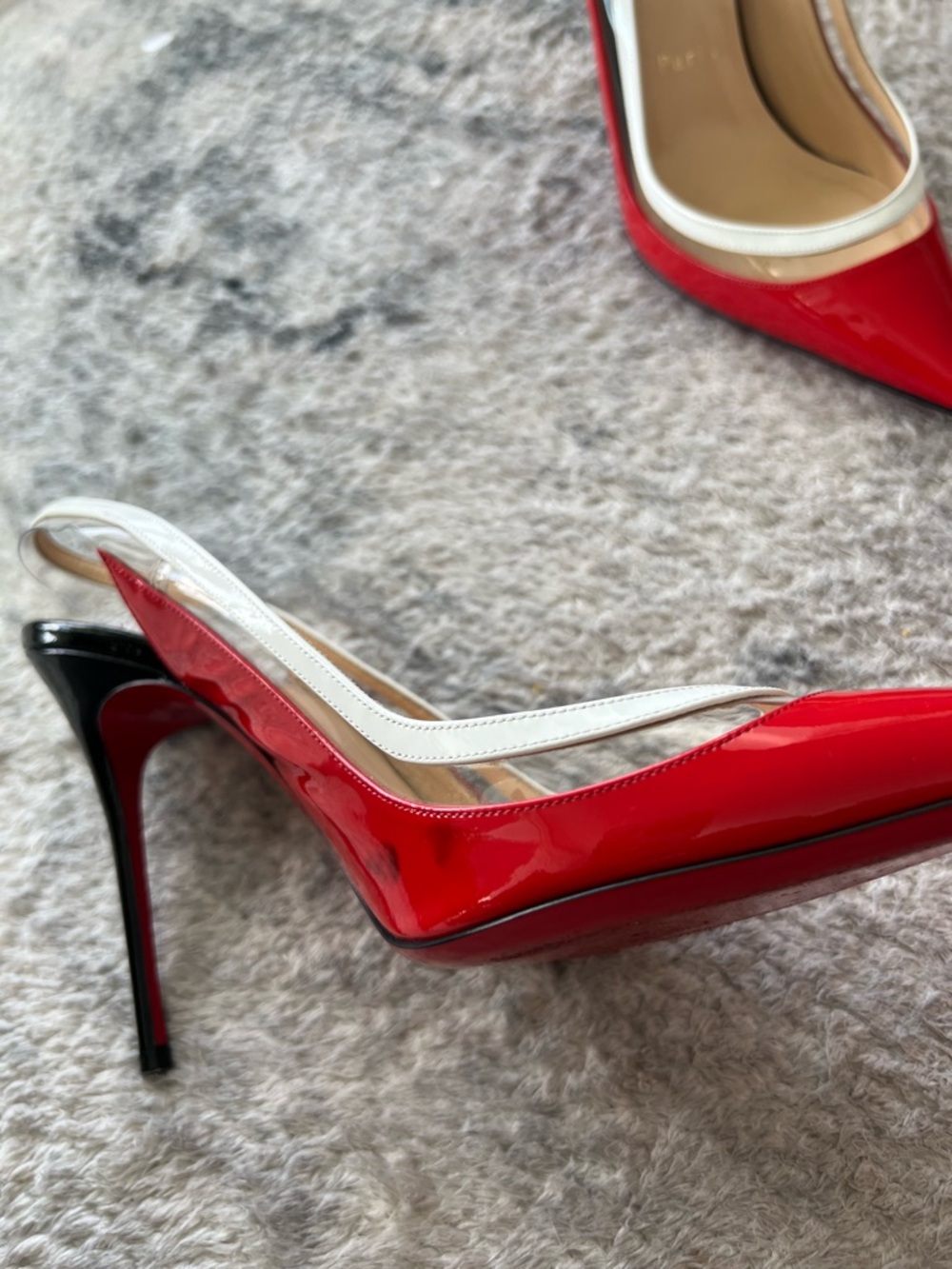 Christian Louboutin Red and White Patent Pointed Slingback Pumps - Picture 3 of 6